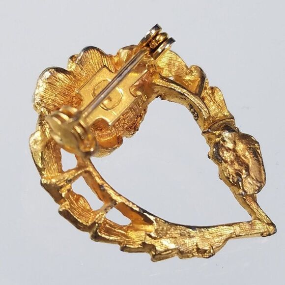 Vintage Faux Pearl Brooch Pin Gold Tone Heart Leaf Rose - Picture 5 of 6